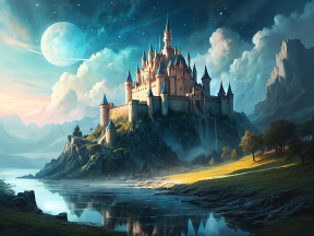 Moonlit Enchantment: The Mystical Castle on the Rocky Outcrop