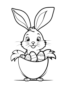 Happy Bunny Nestled Inside Easter Egg Cartoon with Surrounding Eggs