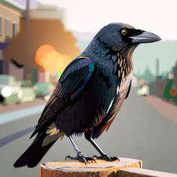 Urban Raven: A Vibrant Cartoon Scene of City Life