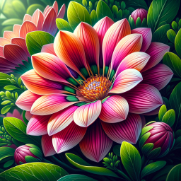 Vibrant Floral Illustration Showcasing a Colorful Bloom with Detailed Petals and Leaves