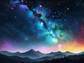 Cosmic Dreamscape: A Surreal Night Sky Over Tranquil Mountains
