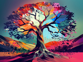 Vibrant Geometric Tree: A Psychedelic Digital Bloom of Color and Life