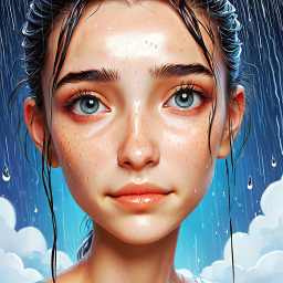 Contemplation in the Rain: Digital Portrait of a Young Woman