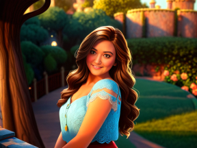 Digital Artwork of a Young Woman in a Park Near a Palace: A Lifelike CGI Portrait