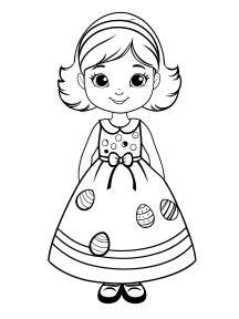 Cute Cartoon Girl with Big Eyes and Blonde Hair Bow – Line Drawing Illustration