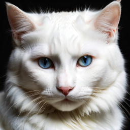 Close-Up Portrait of a Calm White Cat with Striking Blue Eyes