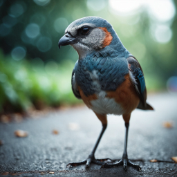 Vibrant Eurasian Blue Tit Perched on Rain-Soaked Surface in Natural Light