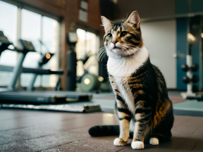 Curious Tabby Cat Observes Gym Equipment Indoors