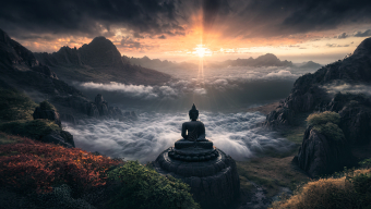 Solitary Serenity: Meditative Tranquility Amidst a Mystical Dawn