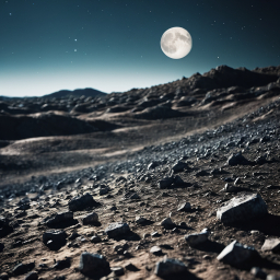 Barren Rocky Landscape Under a Cratered Full Moon: A Celestial or Simulated Terrain