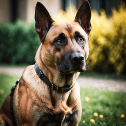 Majestic German Shepherd Sitting Outdoors with Alert Gaze