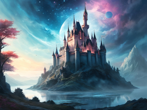 Enchanted Cliffside Castle Beneath a Celestial Sky in Autumn
