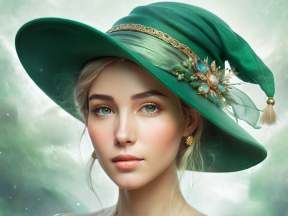 Enchanting Sorcerer: A Mystical Portrait of a Fantasy Witch in a Green Pointed Hat