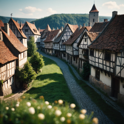 Charming Alsace Village: A Picturesque Scene of Traditional Half-Timbered Houses and Cobblestone Streets