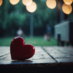 Heartfelt Glow: A Red Heart Amidst a Serene Garden Setting