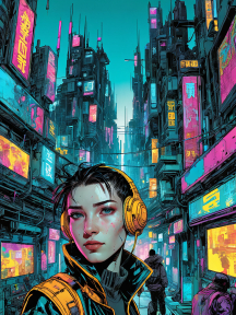 Neon Dreams: A Cyberpunk Cityscape Immersed in Sound and Light