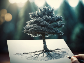 Hand-Drawn Tree Illustration Captured in Natural Surroundings