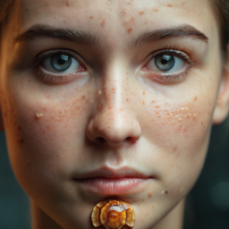 Close-Up Portrait Highlighting Smooth Skin and a Cookie Near the Lips