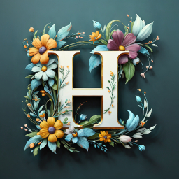 Ornate Floral Letter "H": Vibrant Illustrative Design for Branding and Art