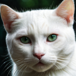 Contemplative White Cat with Green Eyes Bathed in Soft Light