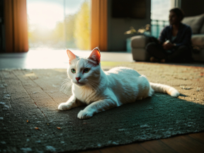 Relaxed Cat Lounging Indoors in a Sunlit Living Room