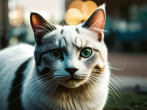 Striking Close-Up of a Unique Marked Cat with Captivating Eyes Indoors