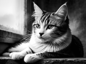 A Peaceful Moment: Long-Haired Cat Relaxing by a Sunlit Window