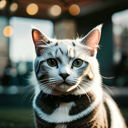 Striking Tabby Cat with Green Eyes Wearing Collar Outdoors in Natural Light
