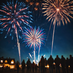 Spectacular Nighttime Fireworks Display Over Beach Gathering