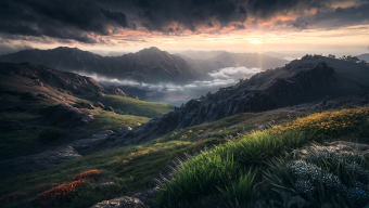 Tranquil Alpine Sunrise: A Stunning Blend of Nature and Artistry in Mountainous Splendor