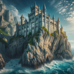Cliffside Fantasy Castle Overlooking the Sea: A Mythical Coastal Fortress