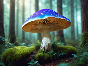 Enchanted Forest: A Vibrant Fantasy Mushroom in a Lush, Mystical Setting