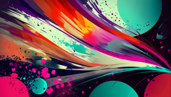 Vibrant Abstract Energy: Dynamic Shapes and Colorful Movement on Dark Canvas
