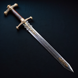 Ornate Antique Sword with Elaborate Carvings Against Dark Background