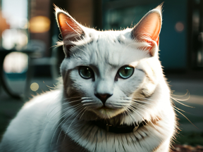 Expressive Cat Portrait with Reflective Eyes and Soft Bokeh Background