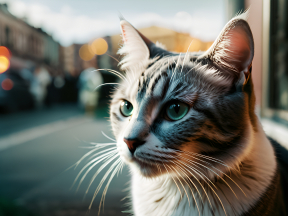 Striking Green-Eyed Cat in a Contemplative Outdoor Portrait