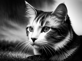 Attentive Tabby Cat Sitting on Grassy Surface with Sunlit Fur Highlights