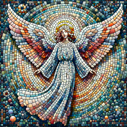 Divine Serenity: A Detailed Mosaic of an Angel with Outstretched Wings and Halo