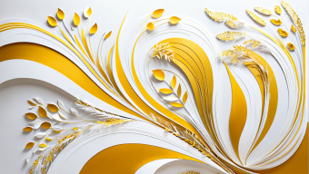 Abstract Modern Art Featuring Organic Yellow and Black Designs on Neutral Background