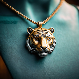 Intricately Crafted Gold Tiger Pendant Necklace Highlighted Against Dark Background