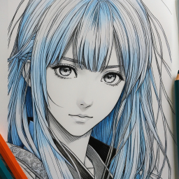 Expressive Blue-Haired Anime Character Close-Up with Detailed Shading and Depth