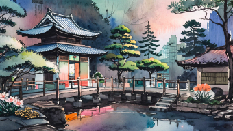 Serene Traditional Japanese Garden with Teahouse and Tranquil Pond