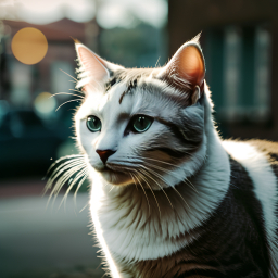 Striking Striped Cat in Soft Morning Light with Bokeh Background