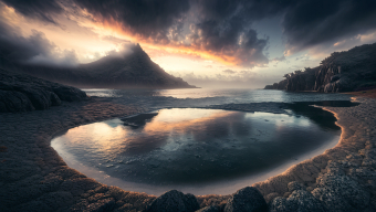 Stormy Coastal Hollow at Sunrise: A Rugged Geological Landscape