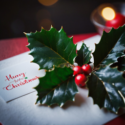 Festive Christmas Greeting Card Featuring Holly Sprig on Dark Background
