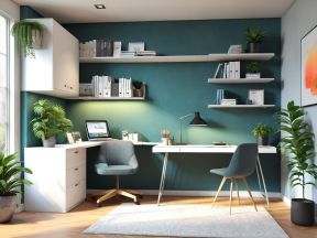 Cozy and Contemporary Home Office with Multi-Functional Workspace and Stylish Decor