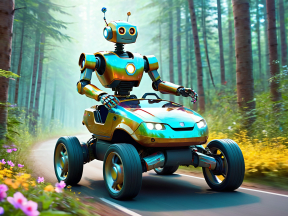 Robot Riding Quad Bike Through Forest Trail