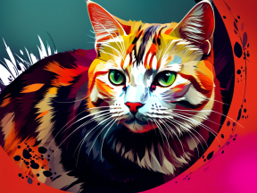 Vibrant Abstract Cat Portrait with Striking Green Eyes and Intricate Circular Patterns