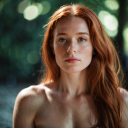 Contemplative Portrait of a Red-Haired Individual in a Sunlit Garden Setting
