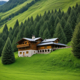 Charming Alpine Chalet Amidst Lush Mountain Landscape